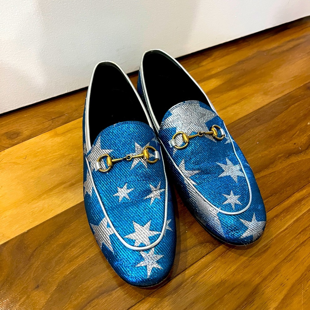 Gucci Metallic Star Jordaan Loafers